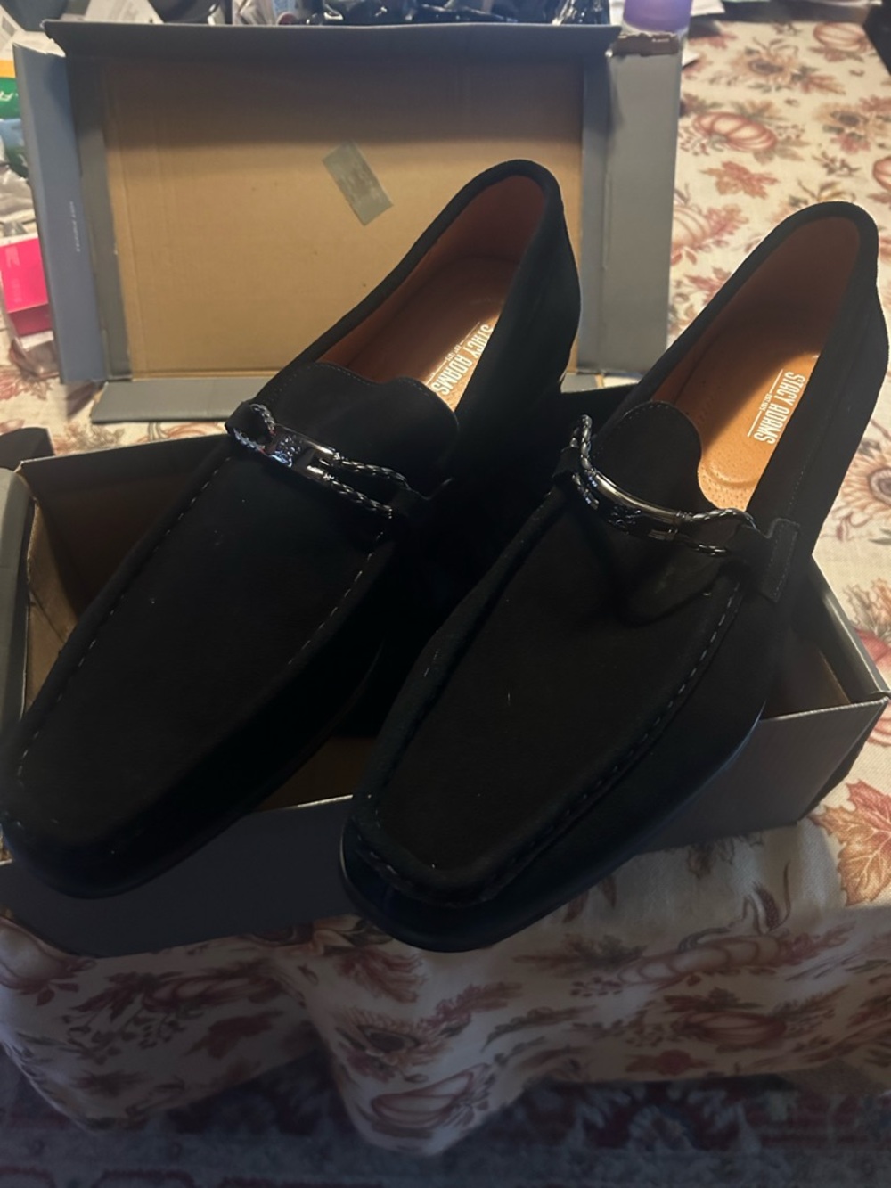 Stacy Adams Black Slip-On Loafers with Metal Bit